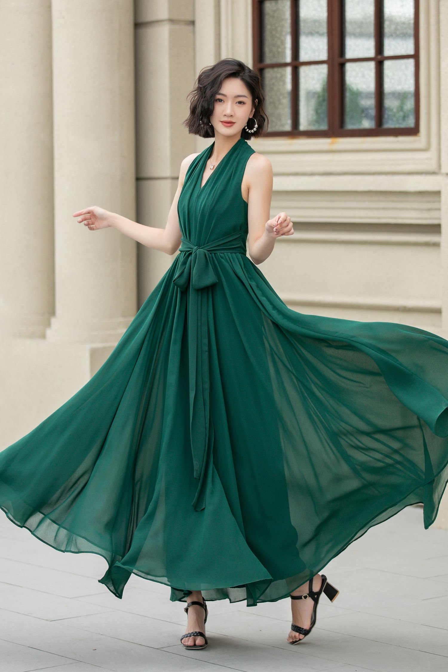 green emerald velvet dress Floor-Length Chiffon Emerald Green Bridesmaid Dresses Wedding Guest Dr –  luladress