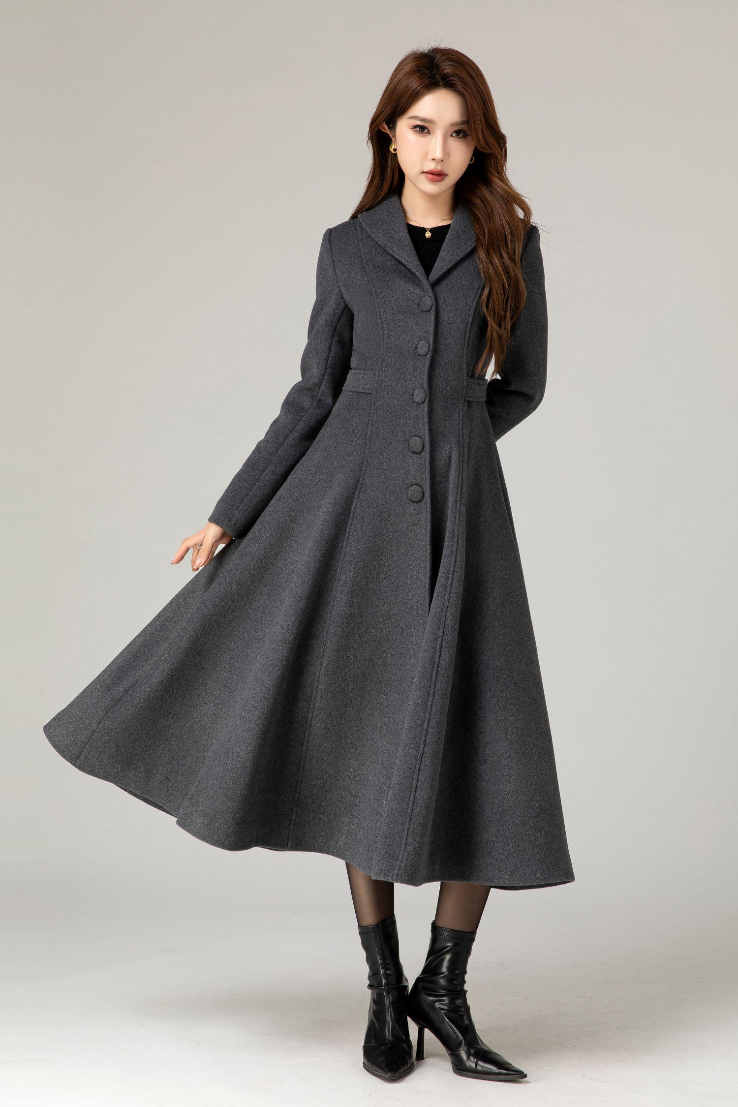 Sillage ウール コート charcoal grey WOOL COAT Dark Gray Wool Coat, Swing Wool Coat Women, Wool Midi Coat