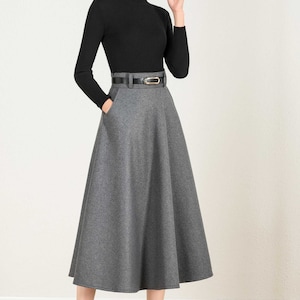 Wool skirt, Gray wool skirt, winter skirt women, Long skirt, A Line skirt, high waisted skirt, Wool skirt women, Xiaolizi 2428 image 6