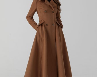 Brown Midi Wool Coat, Wool Coat, Long Wool Coat, Swing Wool Coat