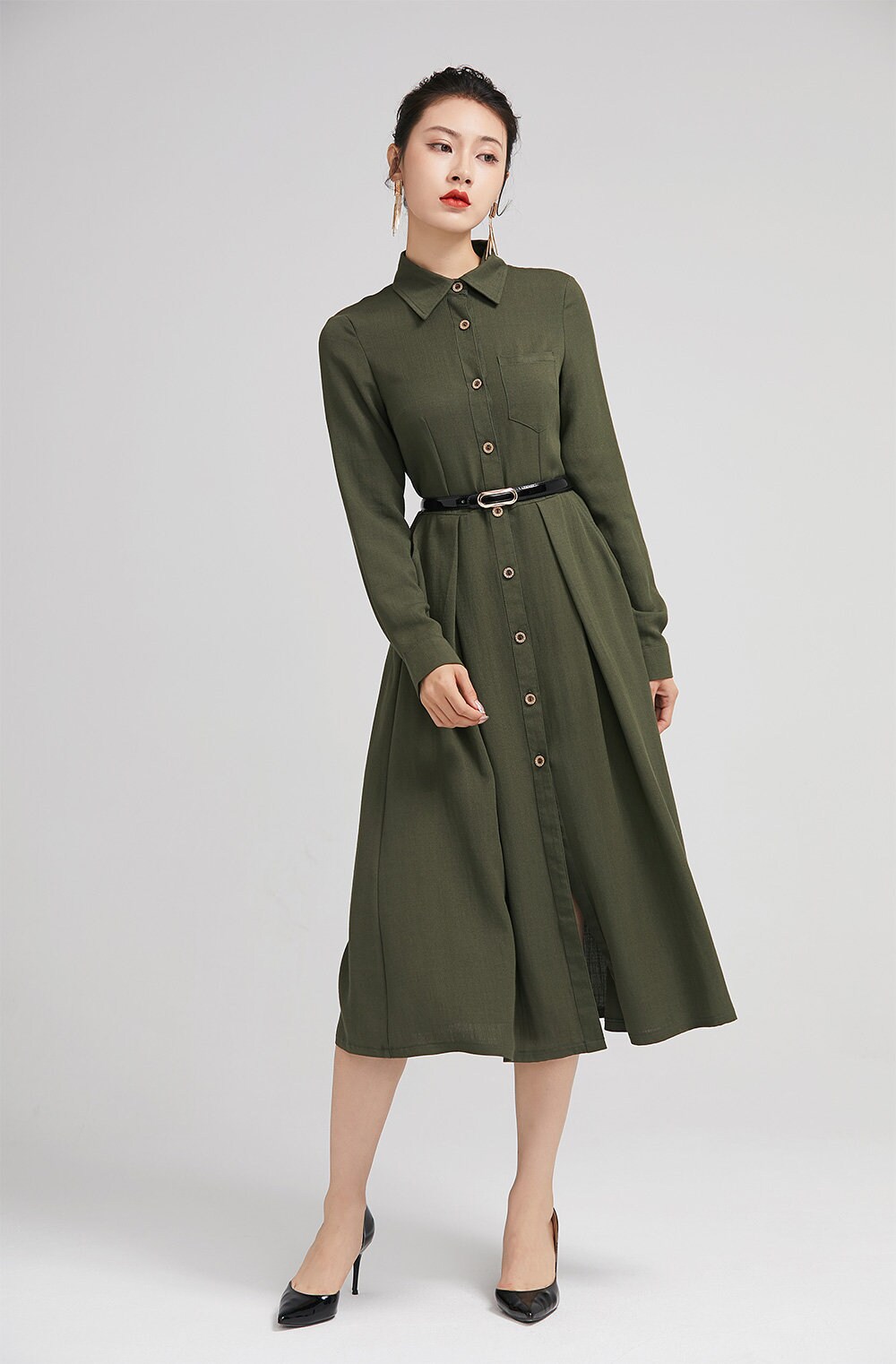 Long Sleeve Linen Shirt Button Down Midi Shirt Dress Linen - Etsy