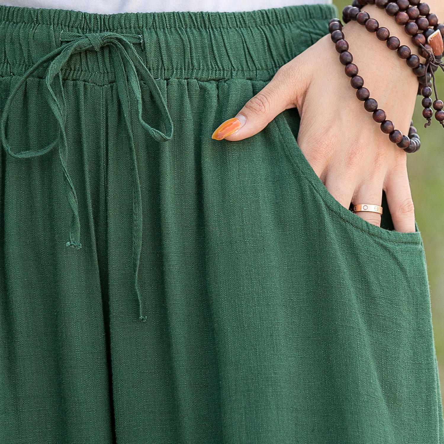 Linen Pants, Palazzo Pants, Wide Leg Pants, Green Linen Skirt