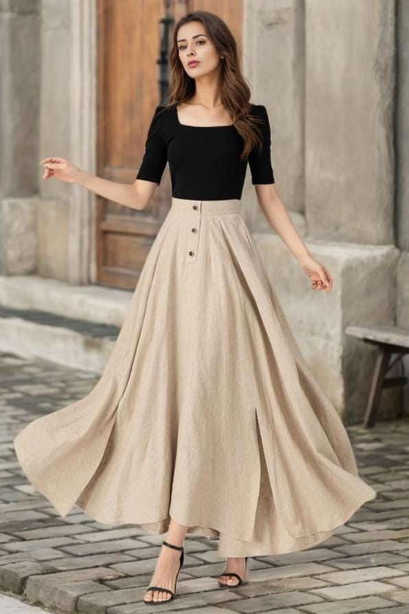 Linen Skirt, Maxi Skirt, Long Skirt, Beige Linen Skirt
