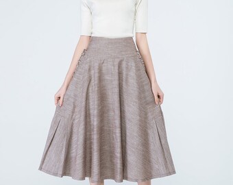 Women Vintage Pleated Skirt a Line Flared Midi Skirt WD 05