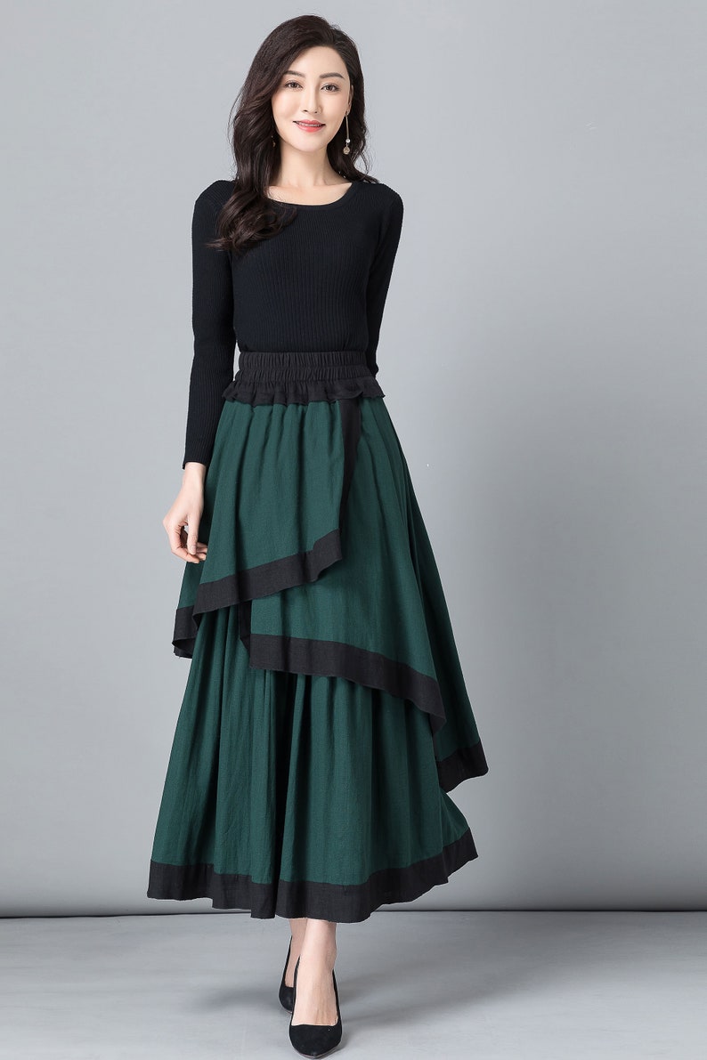 Layered Green Linen skirt