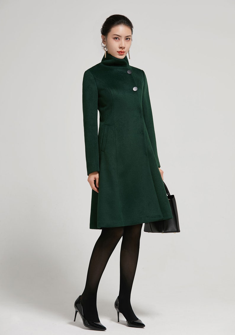 Emerald Green coat, Vintage Inspired Classic Wool Coat, Winter coat women, wool coat Women, Long sleeve coat, A Line wool coat 2313 image 3