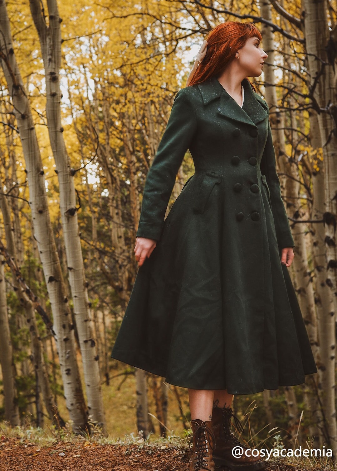 Inspired Green Long Wool Coat, Retro Wool Coat for Women, Fit and ...