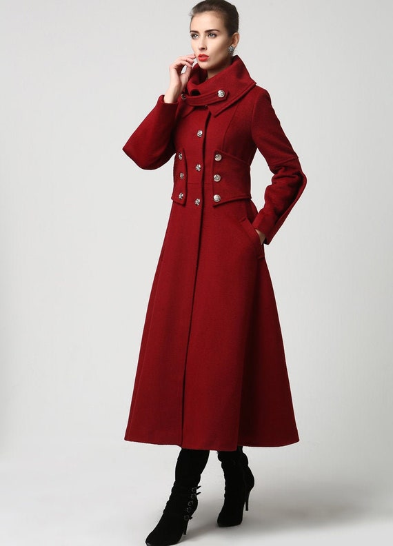 Wool Coat, Winter Coat Women, Red Wool Coat, Long Wool Coat