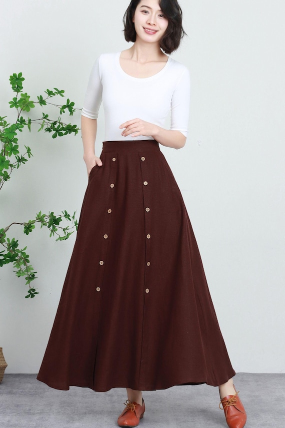 Linen Maxi Skirt for Women, Long Linen Skirt, Button Front Skirt