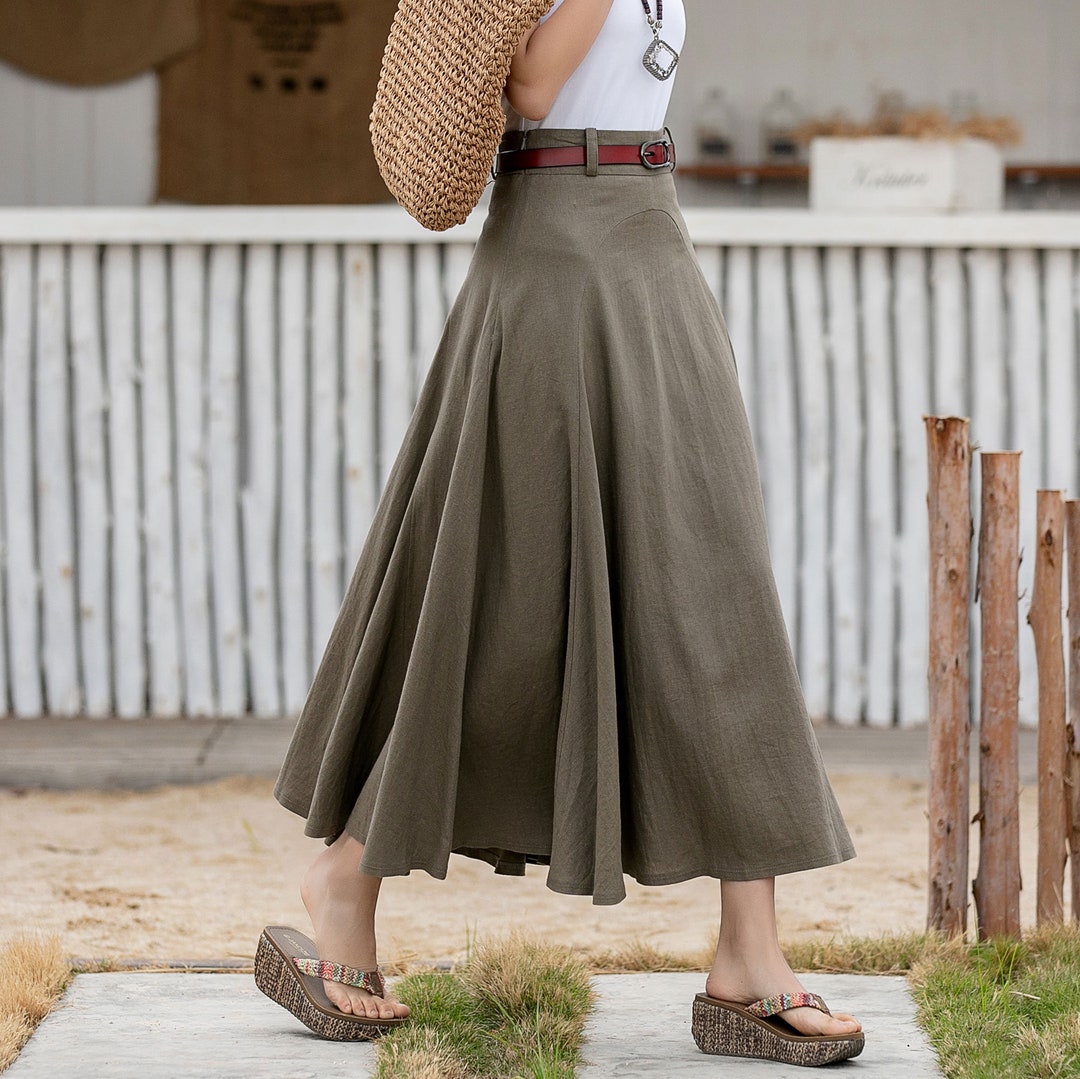 Linen Skirt, Linen Midi Skirt, A Line Skirt, High Waist Skirt ...