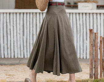 Linen Skirt, Linen Midi Skirt, A Line Skirt, High Waist Skirt, Asymmetrical Swing Skirt, Women Summer Skirt, Xiaolizi, Custom Skirt 2598#