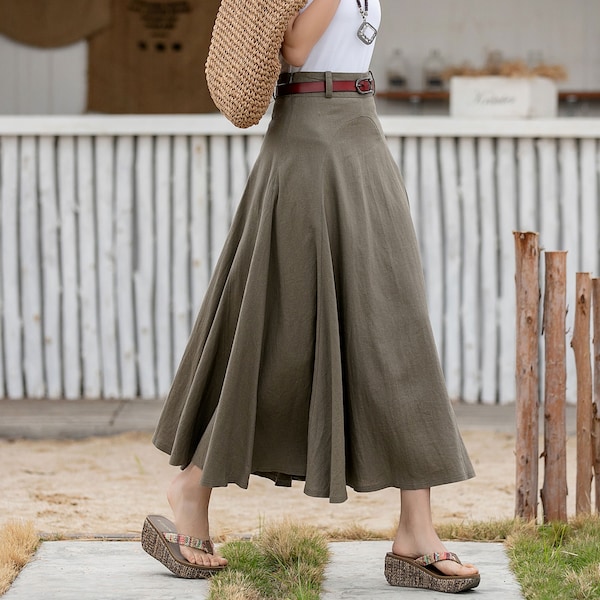 Travel skirt, Linen Skirt, Linen Midi Skirt, A Line Skirt, Asymmetrical Swing Skirt, Women Summer Skirt, Xiaolizi, Custom Skirt 2598#