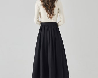 Wool Skirt, Midi Wool Skirt, Swing Pleated Wool Skirt, Green