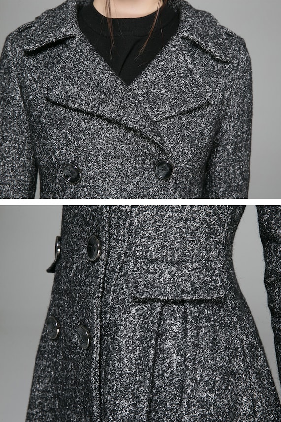 Leather Accent Double Wool Coat - Luxury Black