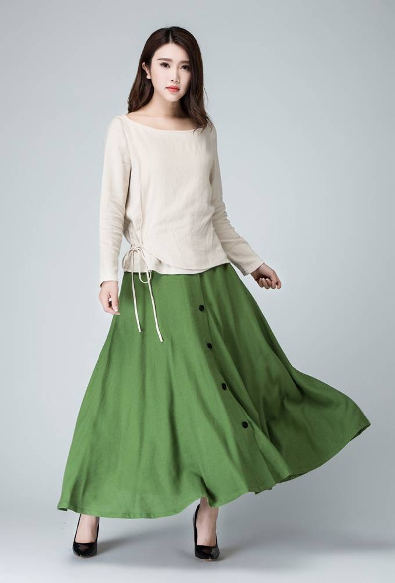 Button Front Cotton Linen Maxi Skirt Linen Skirt A Line - Etsy UK