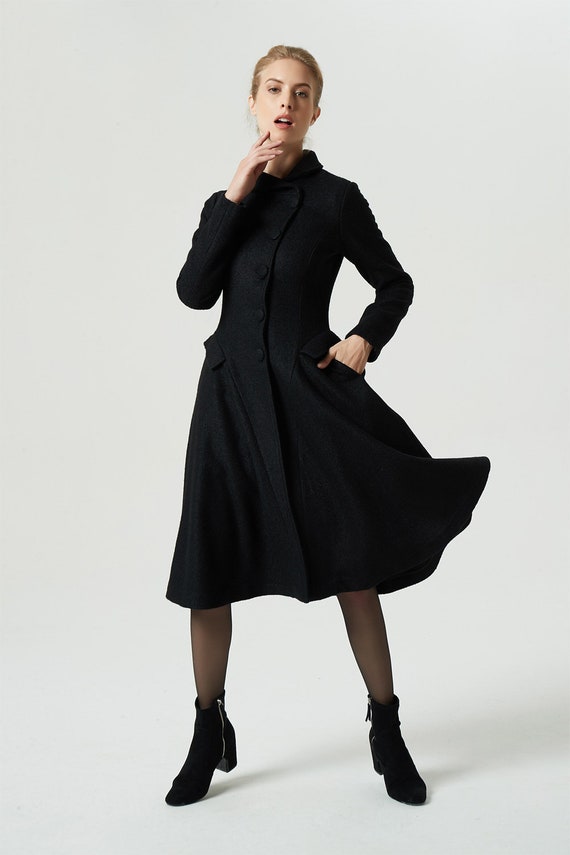 vintage black knee length wool coat 1973 vintage black knee length wool coat 1973