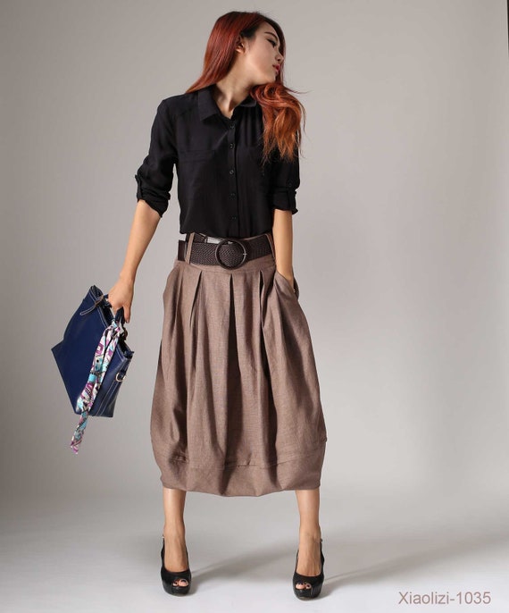 linen midi skirt with pockets