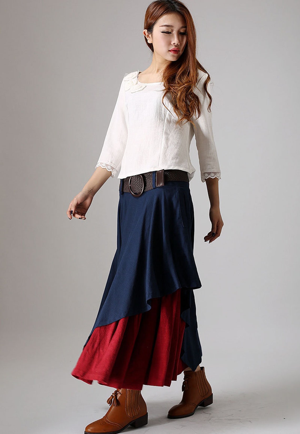 Long linen Skirt blue linen Skirts Maxi Skirts Maxi linen | Etsy