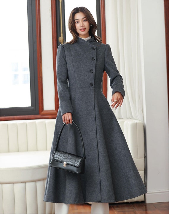 Long Wool Coat, Warm Winter Wool Coat, Womens Wool Coat, Retro Wool Swing  Coat, Grey Midi Wool Coat, Handmade Wool Coat, Xiaolizi 4027 