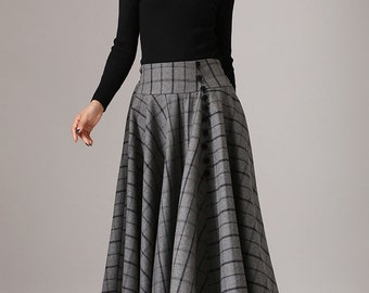 wool plaid skirt, winter skirt, long skirt, maxi skirt, High waisted skirt, winter skirt, Button skirt, Custom made skirt, Mod clothing 770