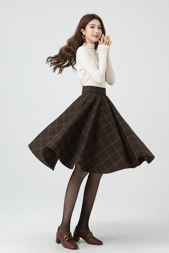 Womens plaid wool skirt, Winter skirt, Wool circle skirt, High waisted skirt, Skirt with pockets, Tartan skirt, Custom skirt, Xiaolizi 5323#