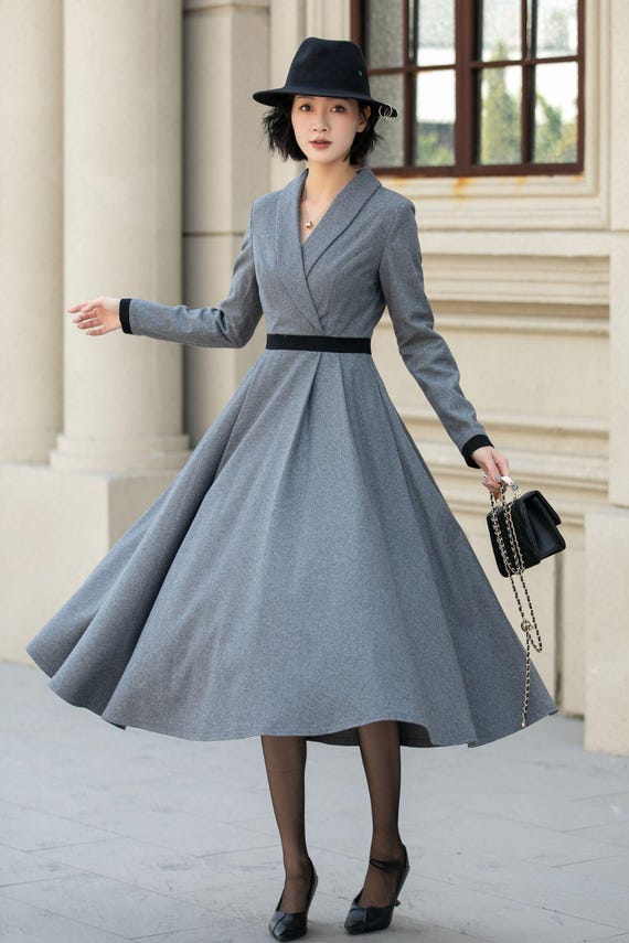 Fit and flare midi wool dress women 5457 Fit and flare midi wool dress women 5457