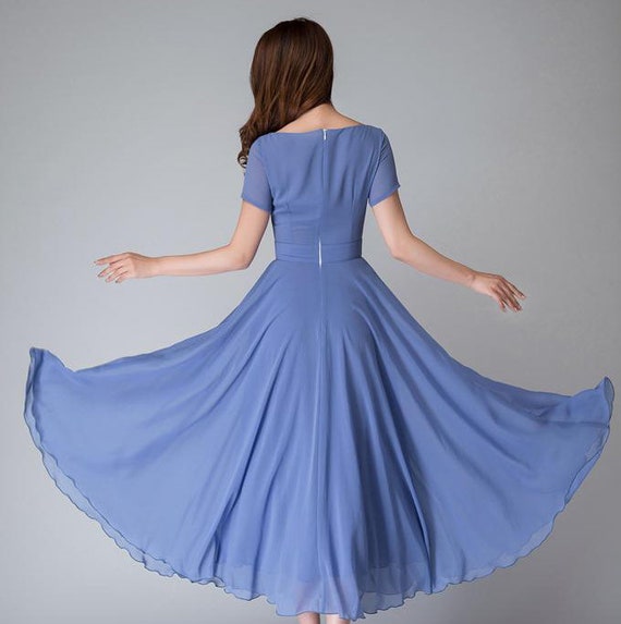 Simple Light Blue Mermaid Long Prom Dress V Neck Mermaid Formal Evenin –  Okdresses