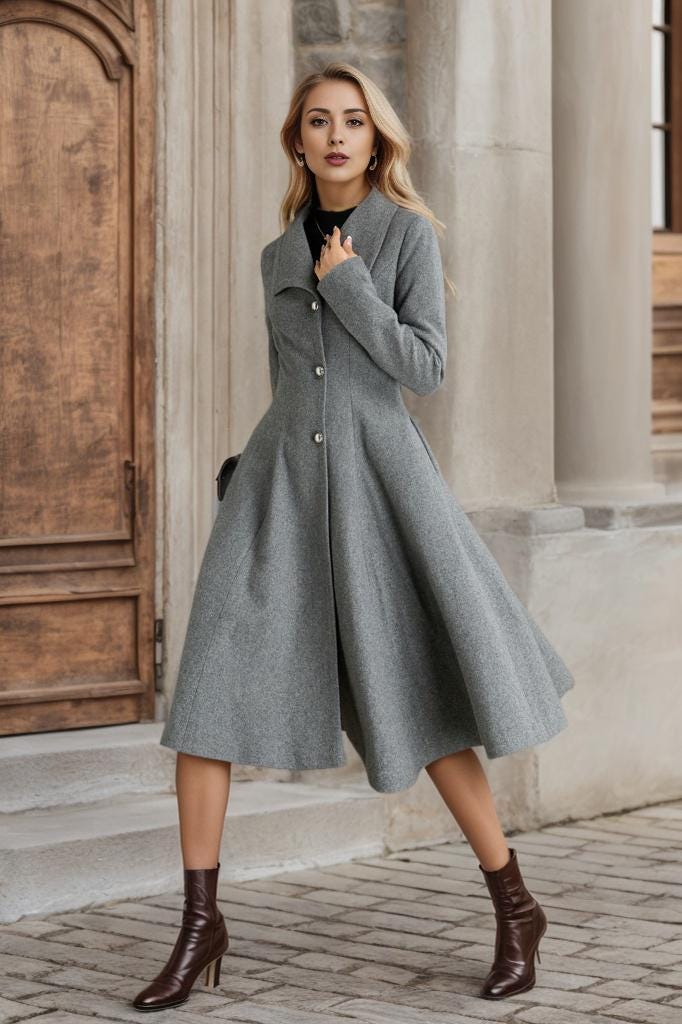 Grey Wool Coat, Womens Wool Coat, Swing Coat, Winter Wool Coat, Midi Wool Coat, Fit and Flared Wool Coat, Custom Coat, Xiaolizi 5367 - Etsy Grey Wool Coat, Womens Wool Coat, Swing Coat, Winter Wool Coat, Midi Wool Coat, Fit and Flared Wool Coat, Custom Coat, Xiaolizi 5367 - Etsy