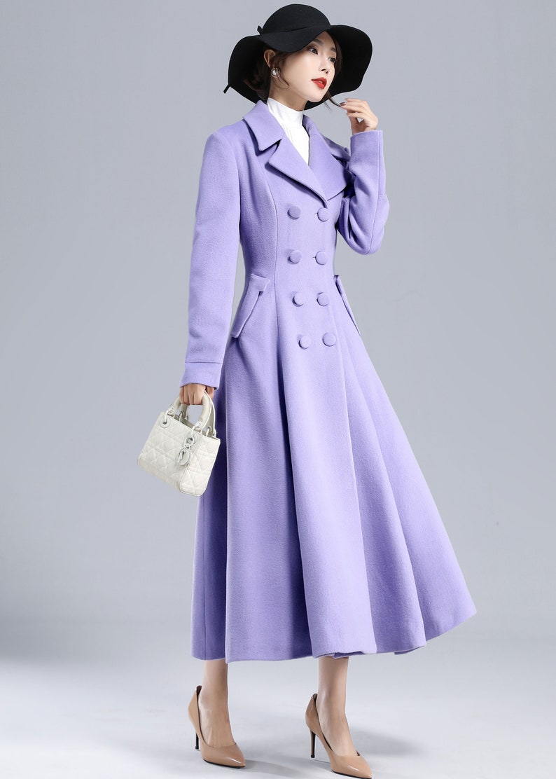 Vintage Inspired Purple Wool Coat, Long Wool Coat Women, 50s Princess Coat, Double Breasted Coat, Warm Winter Coat, Swing Fitted Coat 3232 image 3