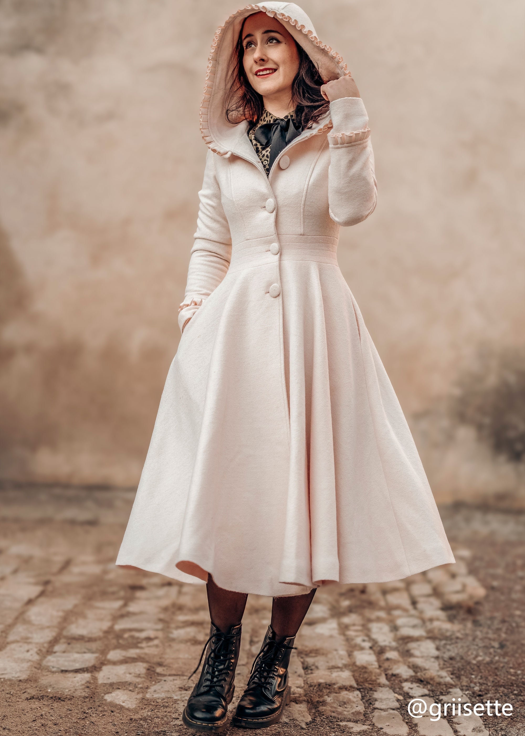 Cappotto Lungo Invernale Donna Con Cappuccio In Misto Lana - Monopetto, Colore Blu Chiaro, Taglie XS-XXL