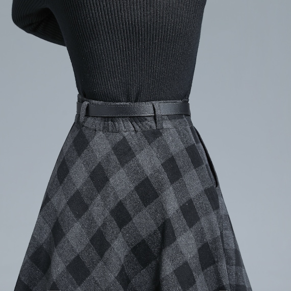 50s Wool Midi Plaid Skirt Women 3137 50s Wool Midi Plaid Skirt Women 3137