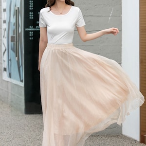 Elastic Waist Boho Chiffon Maxi Skirt, Womens Beach Chiffon Skirt, Summer Big Swing Pleated Circle Skirt, Long Dance Chiffon Skirt 4280 image 9