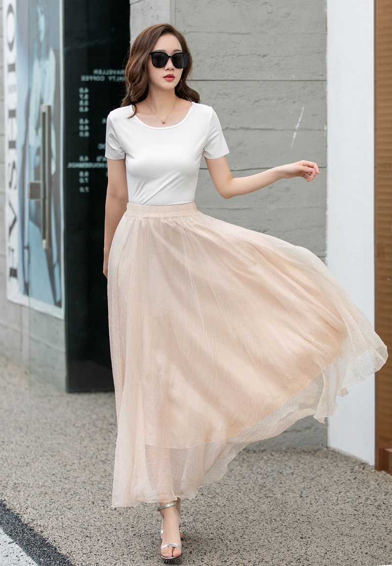 Elastic Waist Boho Chiffon Maxi Skirt, Womens Beach Chiffon Skirt, Summer Big Swing Pleated Circle Skirt, Long Dance Chiffon Skirt 4280 image 9