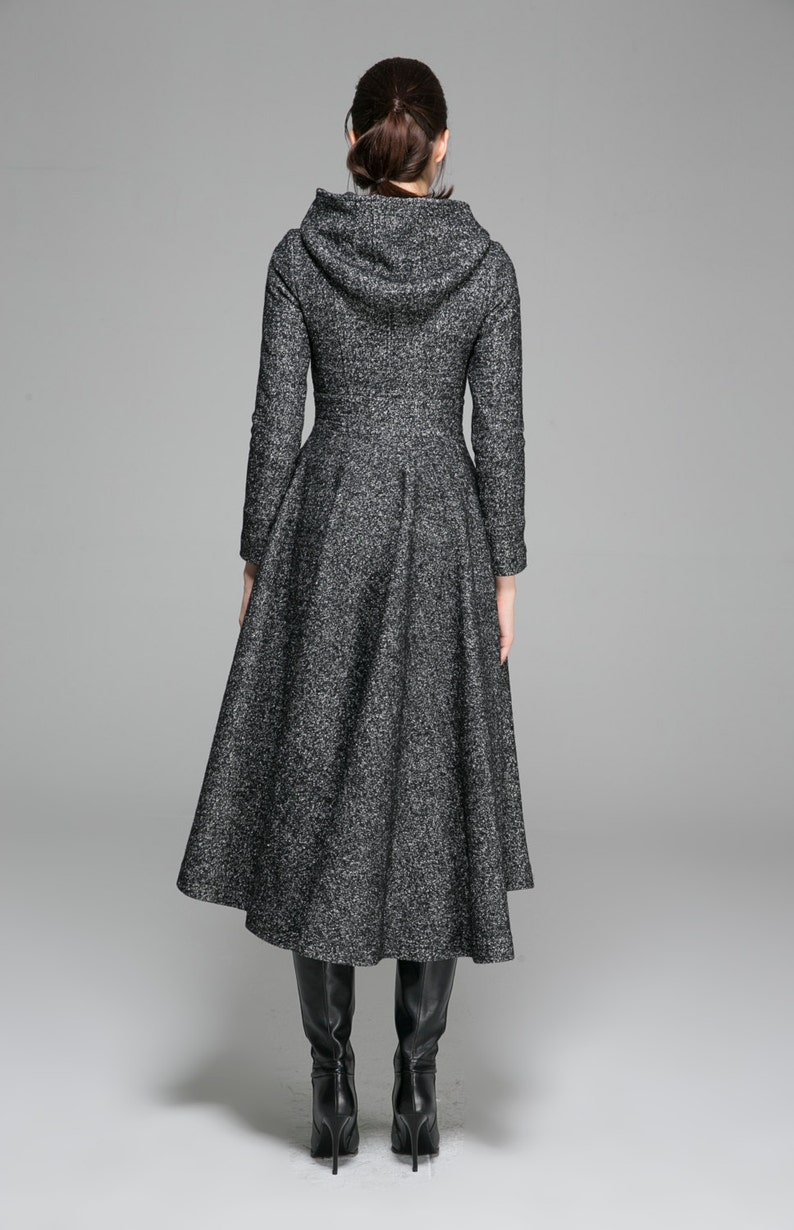 Maxi Wool Coat Hooded Swing Coat Gray Coat Women Coat Etsy UK