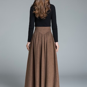 Vintage Inspired Long Wool skirt, Wool skirt women, High waist wool skirt, Winter wool skirt in brown, pleated wool skirt, Mod clothing 1642 image 6