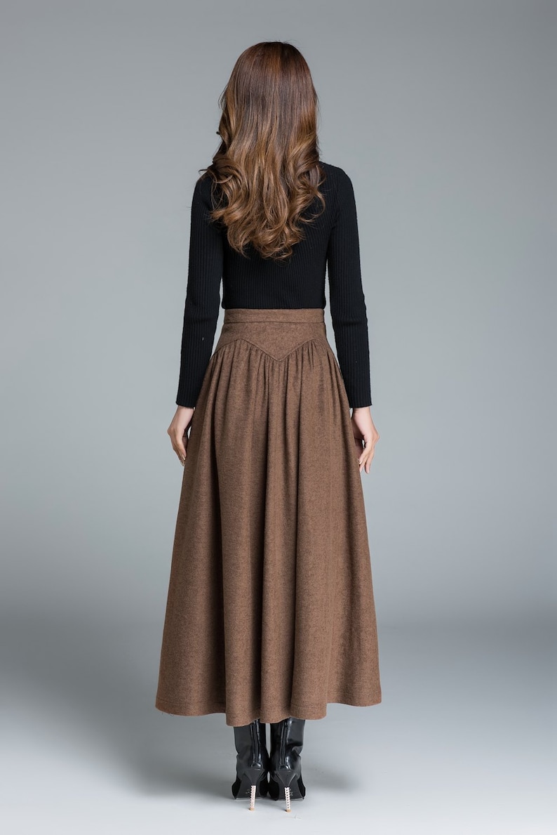 Vintage Inspired Long Wool skirt, Wool skirt women, High waist wool skirt, Winter wool skirt in brown, pleated wool skirt, Mod clothing 1642 image 6