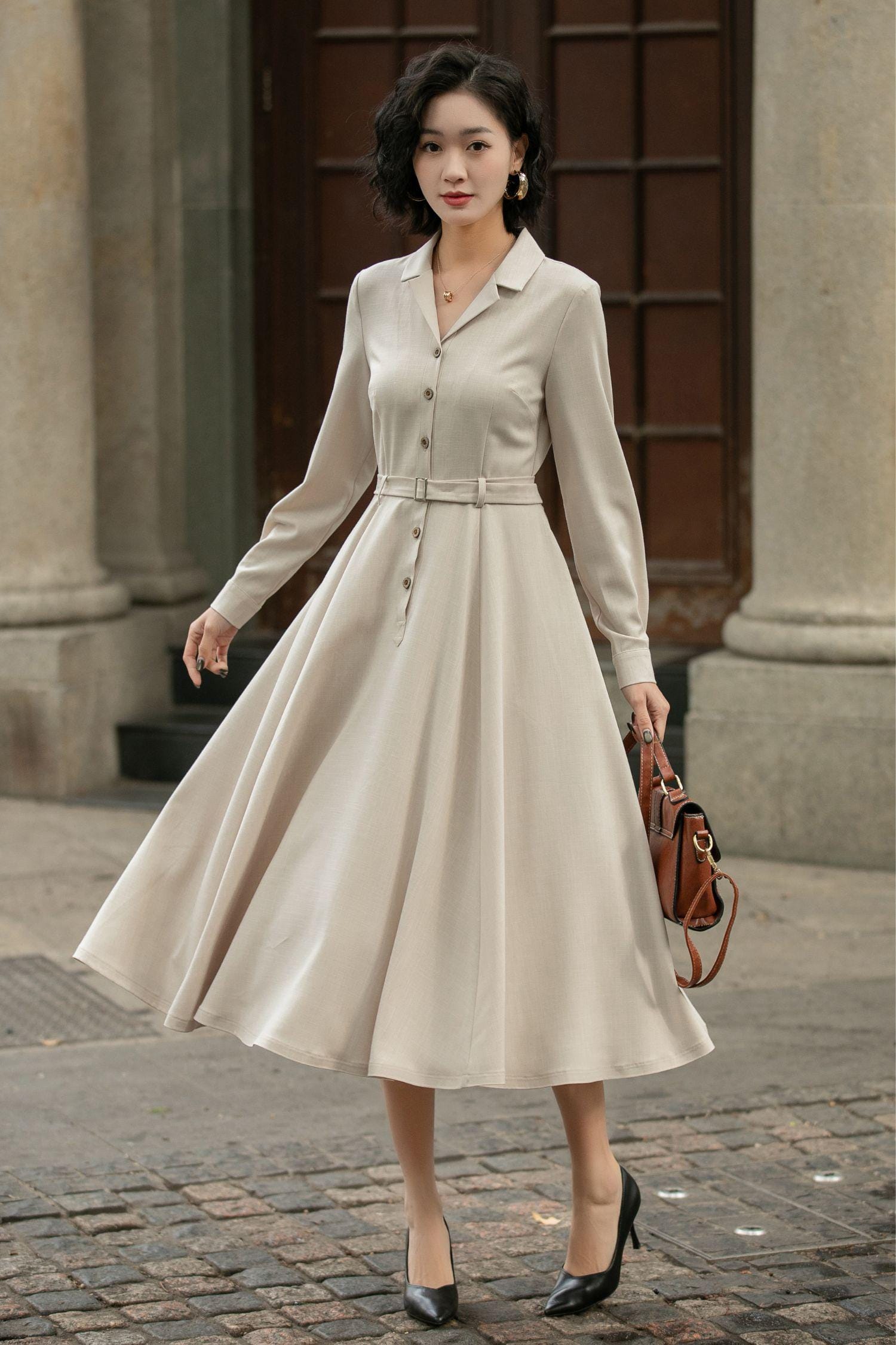beige fall dresses Beige Textured Beaded Slip Midi Dress & Reviews - Beige - Dresses main image 0
