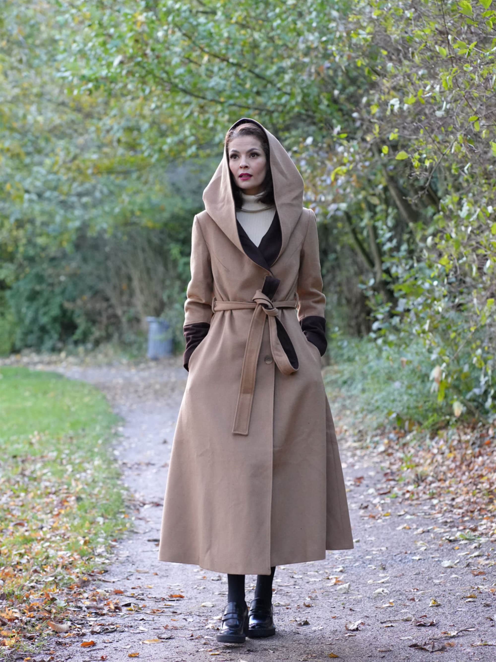 Hooded Wool Coat, Long Wool Coat, Camel Wool Coat Women, Winter