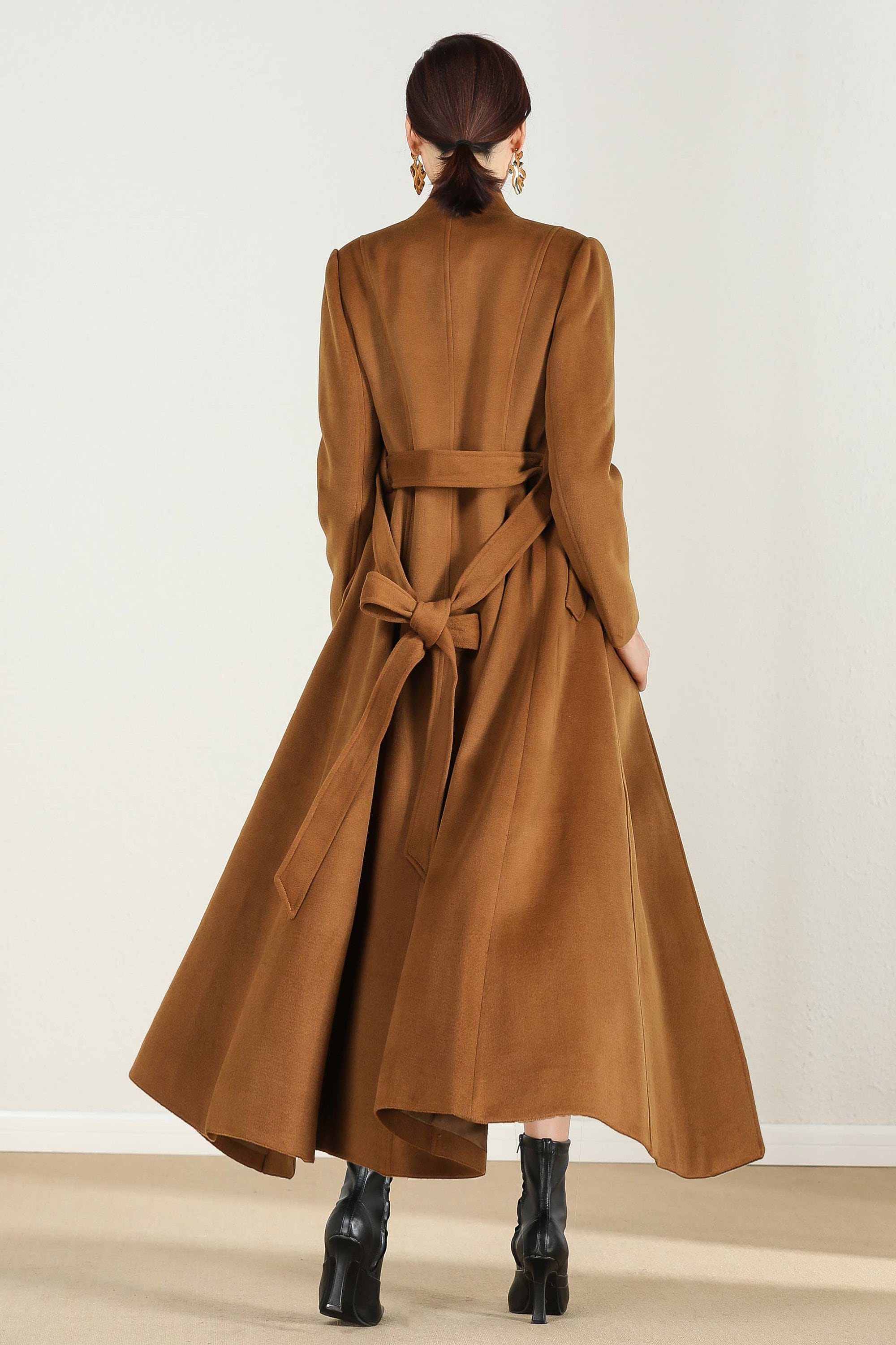 A-line Wool Coat: Handmade Brown Winter Outwear, Long Maxi Trench 