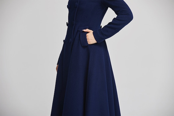 blue winter wool coat for women with double breasted 2250 blue winter wool coat for women with double breasted 2250