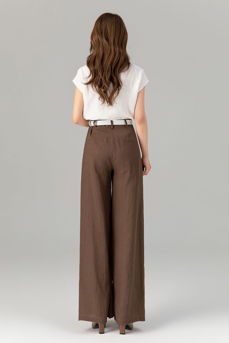 Breezy Linen Wide-Leg Pants for Ultimate Comfort and Style, Womens Long linen pants, Linen trousers, Custom Linen pants, Xiaolizi 4918 image 5