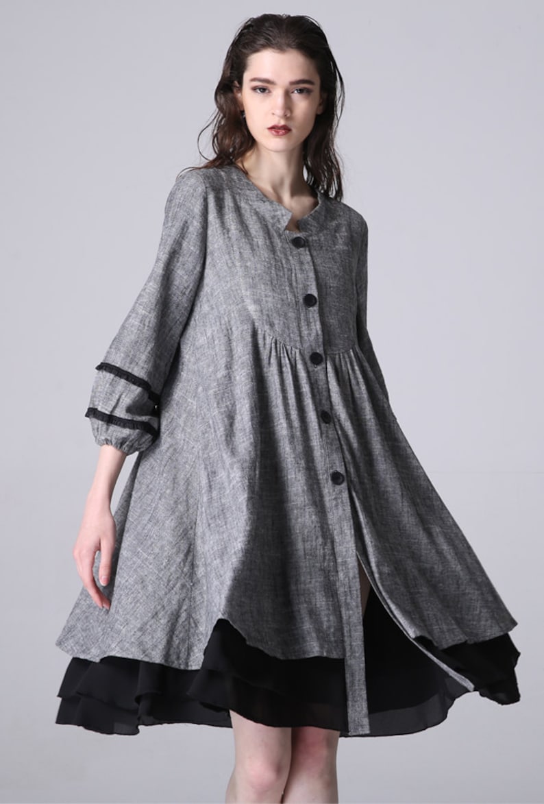 Gray tunic dress linen tunic tunic dress midi dress summer Etsy