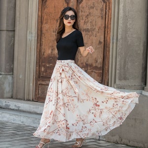 Floral Maxi Chiffon Skirt Women Elastic Waist Long Skirt - Etsy