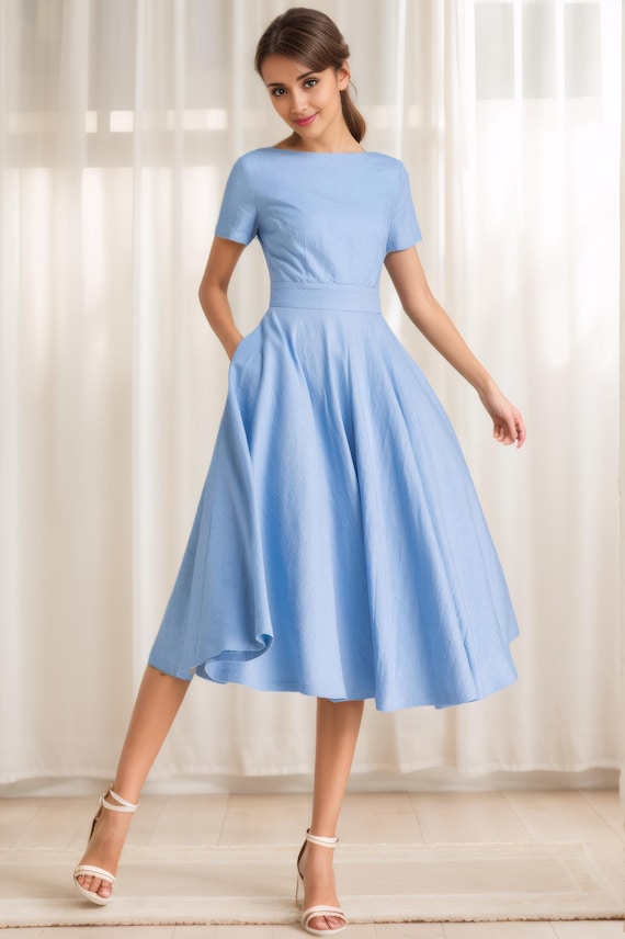 Swing fit and flare dress in Blue 2341# Swing fit and flare dress in Blue 2341#