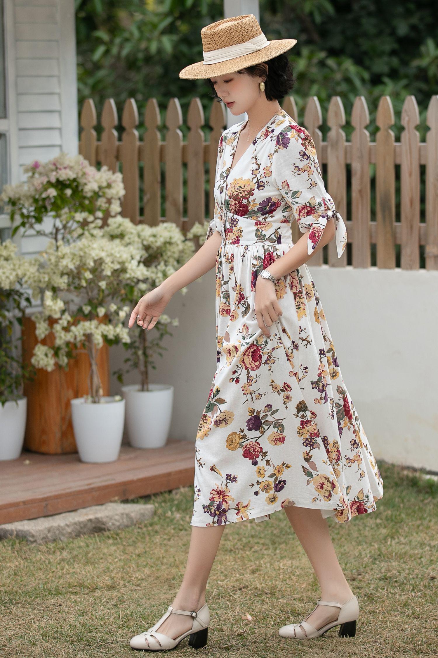 knee length dresses for ladies Mille Calla Floral Cotton Sundress in Citron Floral at Nordstrom, Size XX-SMALL