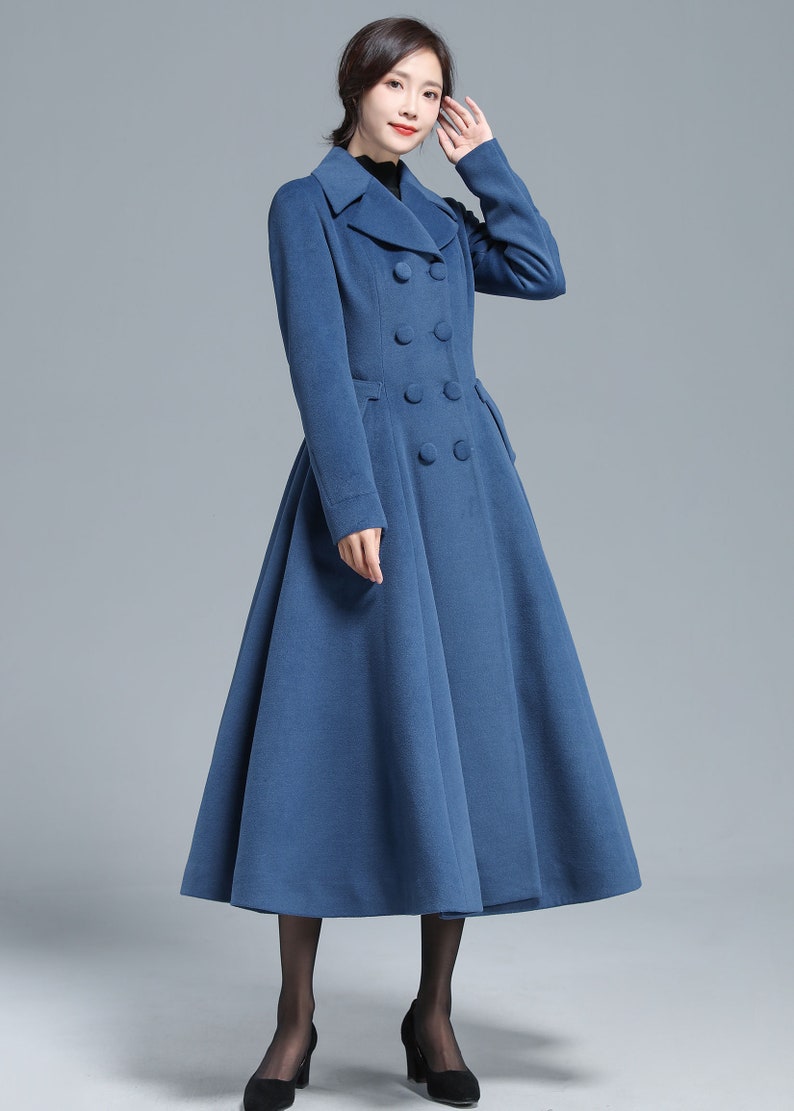 Vintage Inspired Long Wool Princess Coat Women, Fit and Flare Coat, Autumn Winter Outwear, Trench Coat, Double Breasted Coat, Xiaolizi 3127 image 2