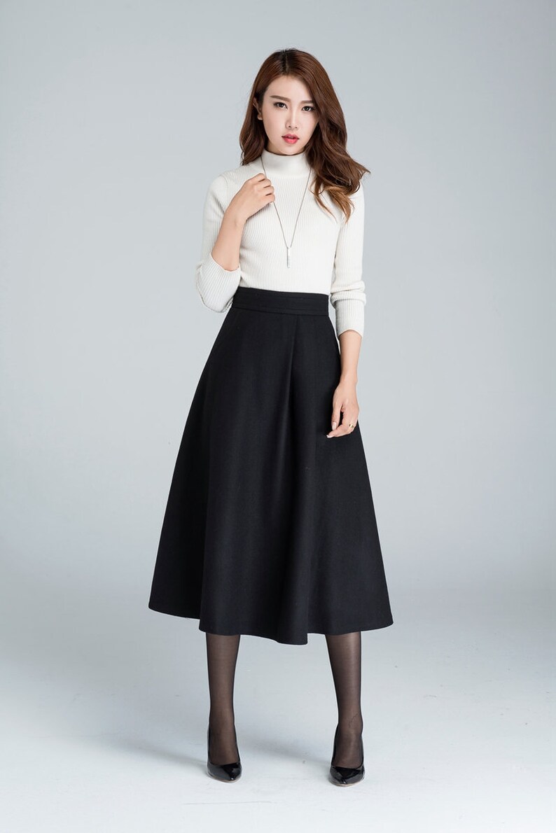 Midi wool skirt A line skirt wool skirt woman skirt black | Etsy