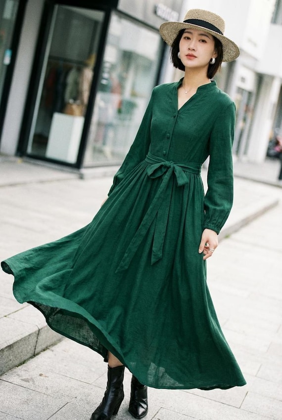 navy midi dress with sleeves ERDEM