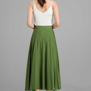 Button-Down Linen Midi skirt, A-Line swing skirt, Linen skirt, Green skirt, Women skirt, High waisted Skirt with pockets, Summer skirt 2368 image 7