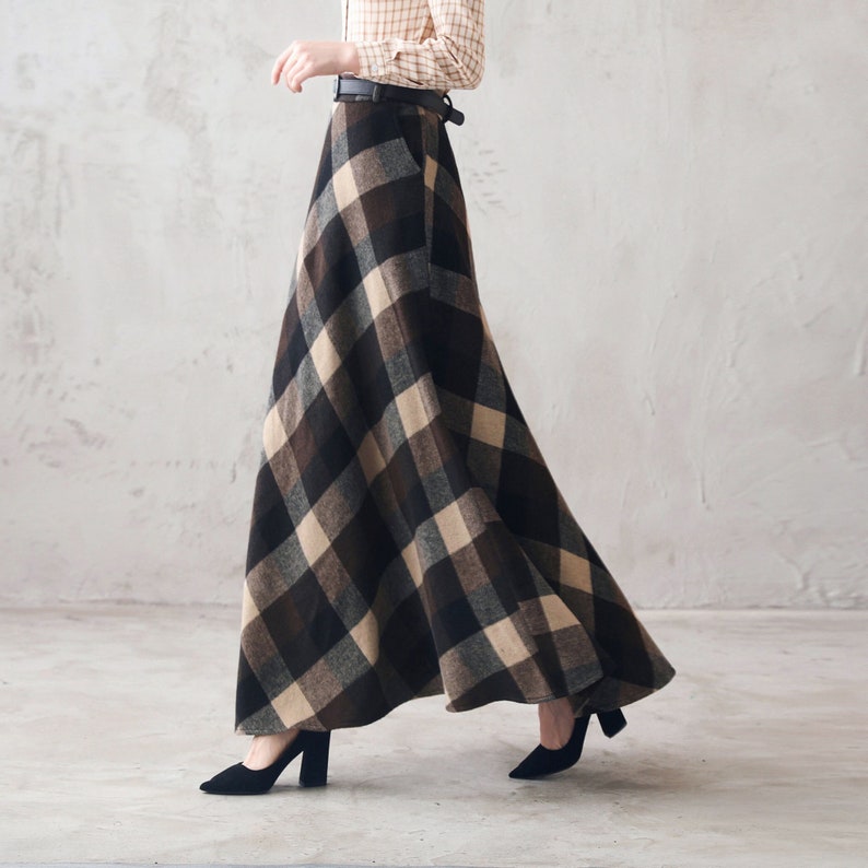 Tartan Long Wool Skirt Women, Wool Maxi Skirt, Plaid Wool Skirt, High Waist Flared Skirt, 1940s A Line Skirt, Warm Autumn Winter Skirt 3108 image 1